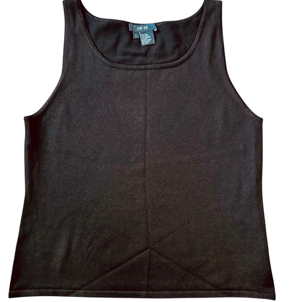 EUC Per Se by Carlisle Deep Brown Knit Silk / Linen Shell Layering Tank Sz Large